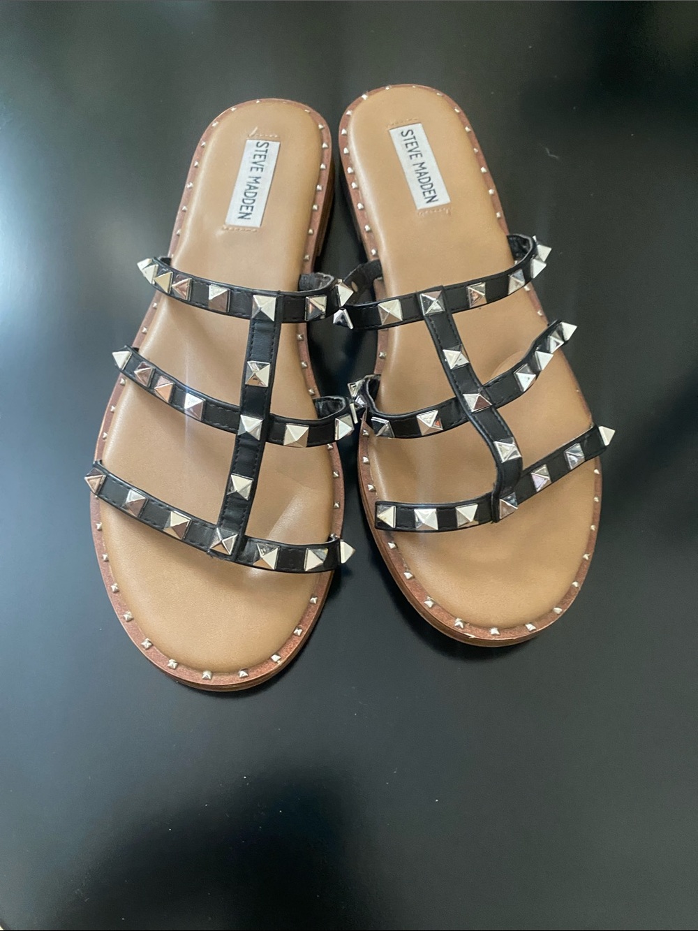 Steve Madden Black Studded Multi-Strap Slide Sandals